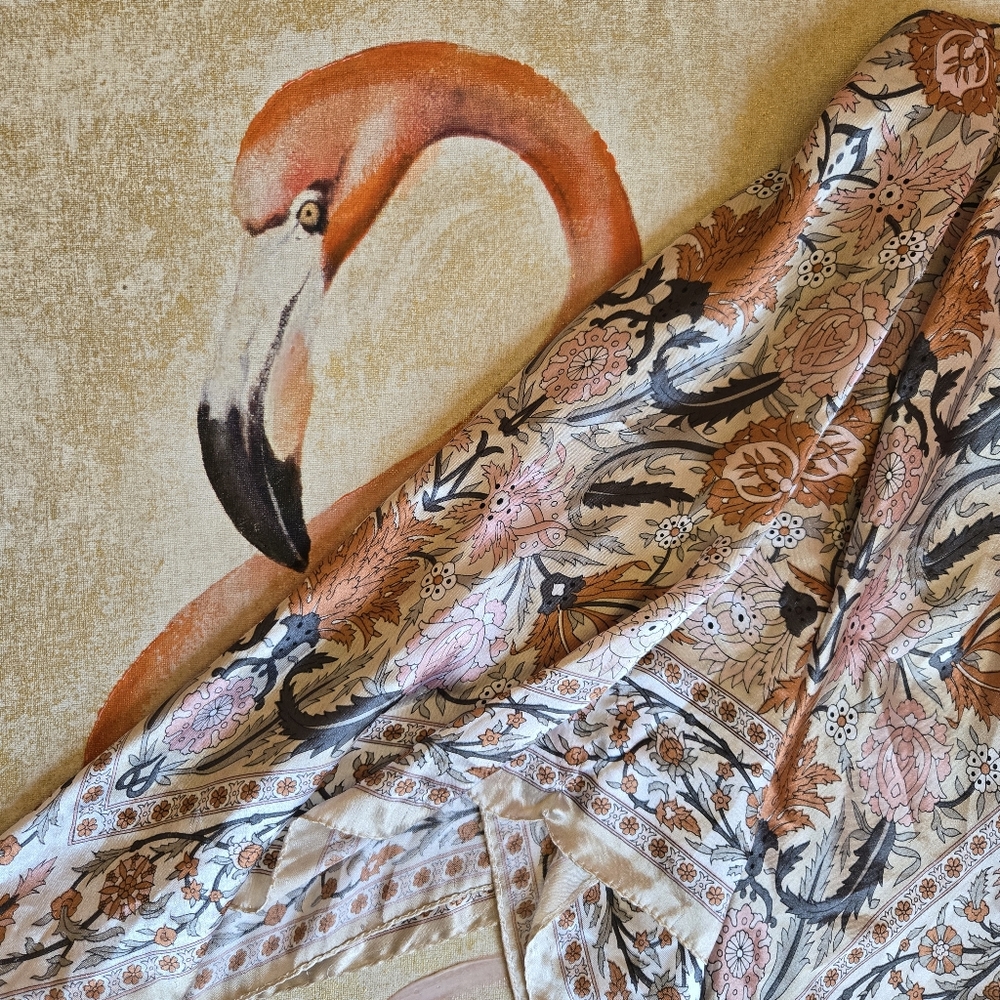 3/$25 Satin Square Scarf Floral Silky Cream Pink Orange